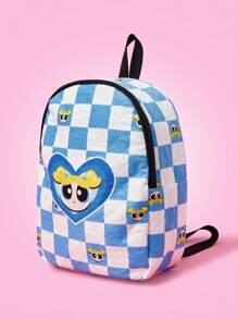 THE POWERPUFF GIRLS X SHEIN Fashionable Cute Plaid & Cartoon Bubbles Pattern Backpack - Multicolor - View 2