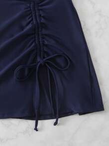 Swim Lushoire Traje de baño de una pieza con estampado floral elegante para mujer, bañador de vacaciones azul marino - Azul Marino - Ver 5