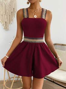 Breezaya Vacation Casual Webbing Splice Romper - Burgundy - View 3