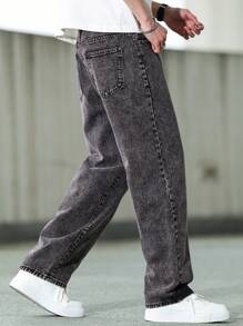 Manfinity Homme Men's Casual Denim Jeans, Fashionable Design Suitable For Summer - Grey - View 4