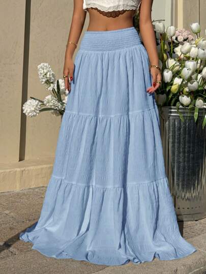 SHEIN EZwear Plus Size Blue Vacation Style Skirt, Spring/Summer