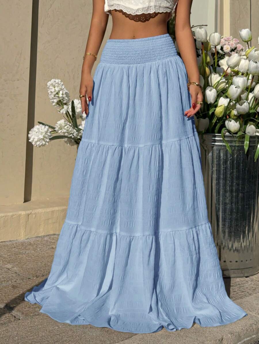 SHEIN EZwear Váy dài màu xanh phong cách nghỉ dưỡng cỡ lớn, Xuân/Hè - Màu xanh lam - Xem 1