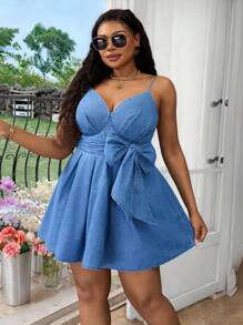 SHEIN SXY Plus Size Casual Vakantie Sexy Denim Jarreteljurk