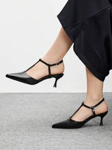 CUCCOO BIZCHIC Giày cao gót thấp gót thấp, quai ngang chữ T bằng da bóng màu đen, thời trang cho đi làm, hẹn hò, dự tiệc và các sự kiện dịp Giáng sinh. - màu đen - Xem 4
