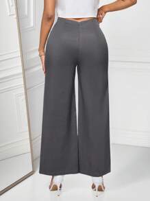 SHEIN Unity Patchwork Metal Button Embellished Elegant Women Long Pants Fall Cloth For Women - Grey - View 2