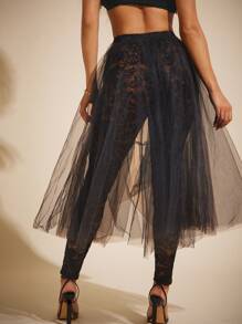 Vixey Sheer Lace Legging With Tulle Skirt, Festival, Spring, Summer For Women, Easter, Festival For Women - Black - View 3