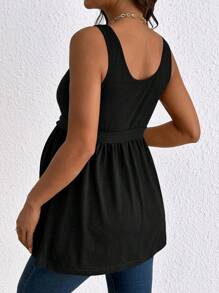 SHEIN Maternity Casual Solid Color Front Button Top, Summer - Black - View 3