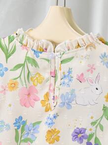 Souflis Souflis 年轻女孩保守复古风格碎花盖袖上衣，甜美复古风格夏季 - 彩色 - 查看 6