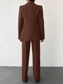 EURMUSE Solid Color Lapel Suit - Brown - View 2
