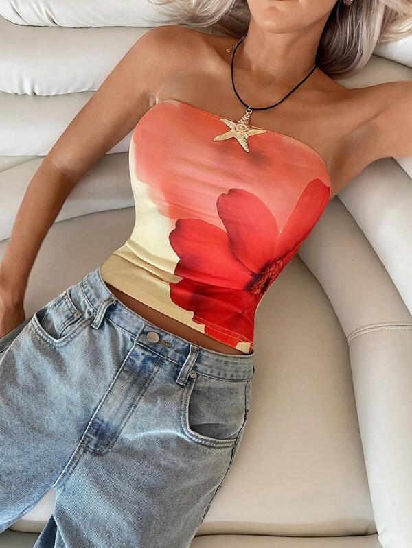 Roylia Casual Sexy Bandeau Floral Print Top For Women