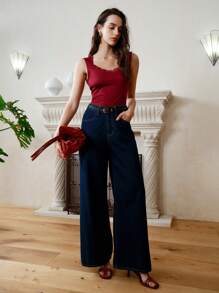 SHEIN LUNE Women Casual Elegant Floral Lace Patchwork Stretchy Sleeveless Camisole - Burgundy - View 3