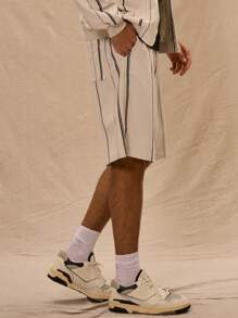 Musero Elasticated Waist Pinstripe Shorts Only Spring Summer Easter Vacation - Beige - View 3