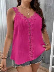 EMERY ROSE Camiseta sin mangas y top de tirantes de unicolor para tallas grandes, sencillo y de moda para el verano - Rosa Fucsia - Ver 6