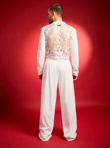 FeverCity Men's Mesh Sequins Embroidery Patchwork Suit Set - White - View 1