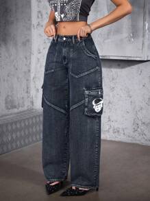 TrendSteals Women's Casual Dusty Blue Extra Long Denim Jeans With Zipper Details - Dusty Blue - View 4