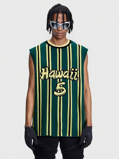 Prep Débardeur de basketball en tricot simple et décontracté à col rond pour hommes