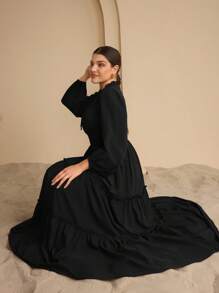 Graceveil 女式超长荷叶边裙 A 字腰收腰连衣裙 - 黑色 - 查看 7