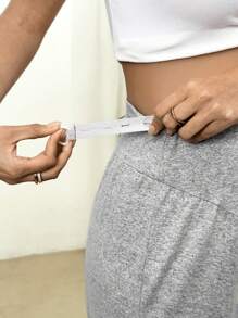 SHEIN Long Maternity Solid Color Adjustable Waist Casual Pants - Grey - View 3