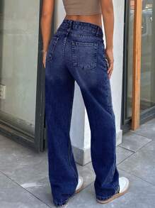SHEIN Cottnline LOW RISE CROPPED STRAIGHT CUT WOMEN  JEAN - Dark Wash - View 2