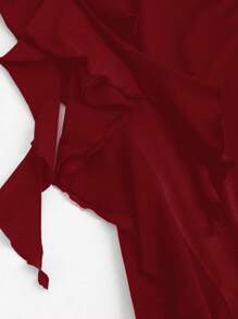 Sweetra 女士纯色简约日常露肩连衣裙，带有垂坠感，Y2K 服装节日派对生日礼服圣诞节节日派对礼服，适合新年服装长款女装 - 紅色 - 查看 3