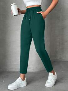 EURMUSE Petite Pants With Drawstring, Slanted Pockets - Green - View 4