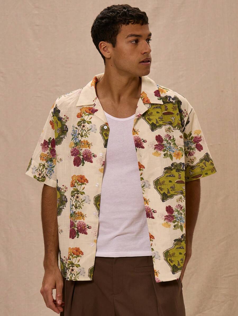 Musero 春夏花卉动物印花短袖纽扣衬衫 - 彩色 - 查看 1