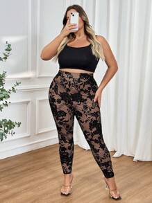 SHEIN CURVE+ Leggings in taglie comode per donne con stampe floreali in vita alta ed elastica, modelli curvy, ideali per le vacanze (Hoho)