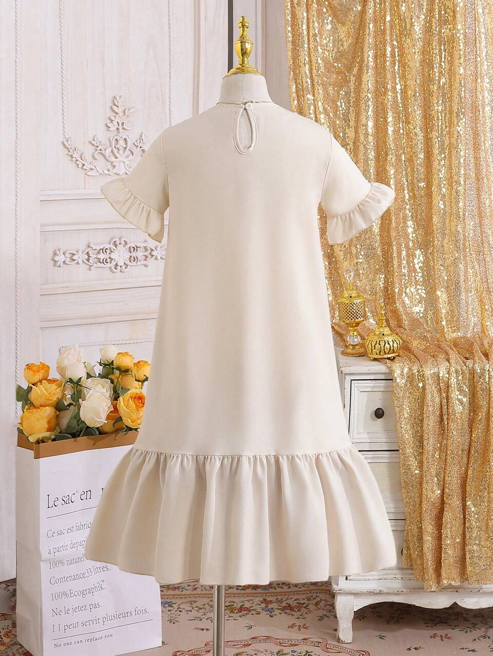 Plus Girls' Summer New Vintage Floral Print Beach Vacation Dress