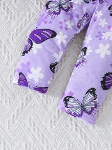 2pcs/Set Baby Girls Cute Butterfly Print Ruffle Trim Tank Top And Pants Set, Summer - Purple - View 8