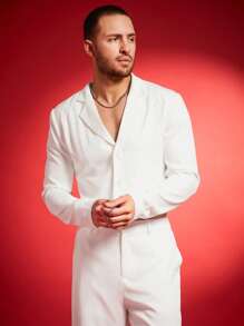 FeverCity Men's Mesh Sequins Embroidery Patchwork Suit Set - White - View 2