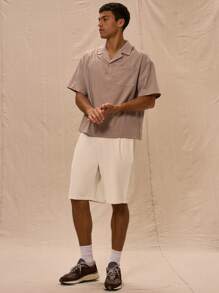 Musero Boxy Oversized V-Neck Collared Pinstripe Short Sleeved Polo Top Only - Multicolor - View 5