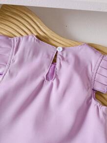 2pcs Set Girls Stylish Pearl 3D Floral Design Top With Skirt Suit, Elegant Princess Outfit, Summer - Purple - View 6