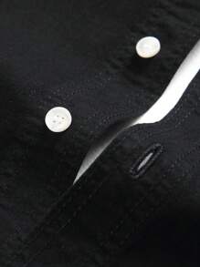 Manfinity Homme Men Cotton Ripped Frayed Flap Pocket Long Sleeve Button Up Plain Black Denim Shirt Without Tee, Going Out Going Out Hang Out Commute Work Urban - Black - View 4