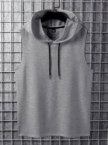 Manfinity Homme Men's Casual Sleeveless Hooded Tank Top With Rib-Knit Detailing And Regular Fit - Light Grey - View 2