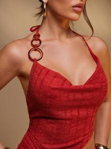 Hauture Asymmetric O Ring Distressed Mini Dress - Orange - View 5