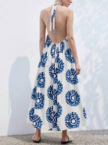 Femmeiva Elegant & Graceful Holiday Tie-Dye Floral Print Halter ...