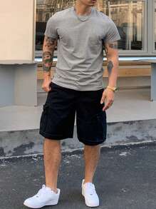 DAZY 男士休闲百搭灰色短袖 T 恤，夏季 - 灰色 - 查看 6