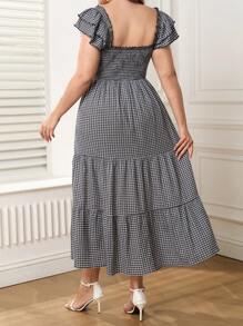SHEIN Clasi Vestido de manga corta a rayas de talla grande en negro y blanco para vacaciones