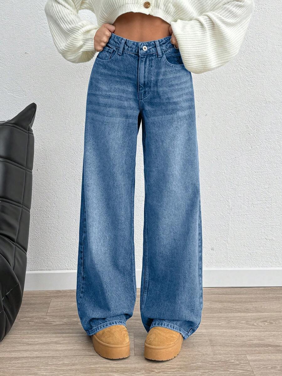 EURMUSE HIGH RISE WIDELEG Y2K STYLE LOOSE FIT WOMEN JEAN - Light Wash - View 1