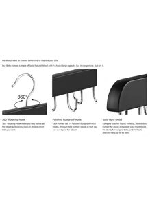 Closet Organizer For Belts/Ties With 1-14 Hooks, Wood Rack With 14 Hooks For Hanging Belts, Wall-Mounted Hanger - Tie Rack - Organizer - Belt Rack - Black - View 10