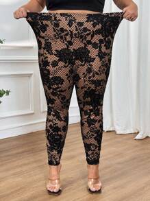 SHEIN CURVE+ Leggings in taglie comode per donne con stampe floreali in vita alta ed elastica, modelli curvy, ideali per le vacanze (Hoho)