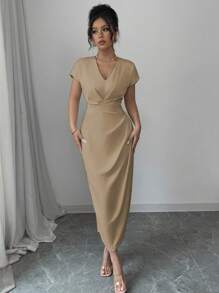 Rafferiza High-End Exquisite French Elegant & Charming Lady Dress - Khaki - View 3