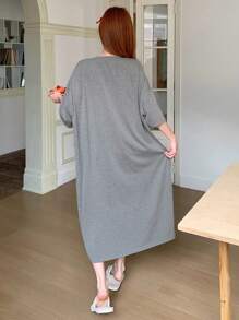 DAZY Cute Cartoon Pattern Printed Loose Nightgown Pajama - Grey - View 2