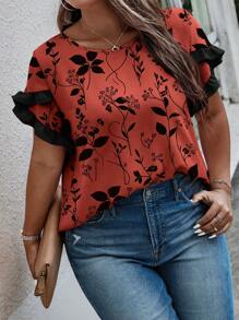 INAWLY Solva Damen Große Größen V-Ausschnitt Flare Ärmel Bluse