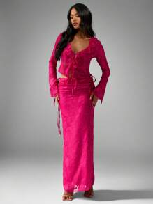 MISSGUIDED Jupe longue de soirée en mousseline de soie dévorée, froissée sur le côté avec nœud, forme de sirène, pour mariages, fêtes, vacances, élégante avec imprimé floral