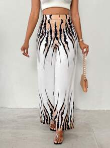 Zolique 女士时尚动物印花阔腿裤，适合通勤、夏季、乡村音乐会、狂欢节、度假、波西米亚风 - 彩色 - 查看 3