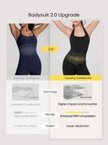 GLOWMODE 6'' FeatherFit™-Air Sweat-Wicking Quick-Dry Get Moving Tummy Control Halter Crisscross Strap Romper Bodysuit With Side Pockets Low Impact Yoga Pilates Studio Daily Casual Wear - Black - View 3