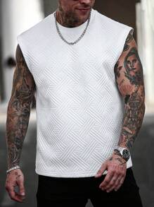 Manfinity CasualCool Men's 3D Jacquard Casual Tank Top, Men's Textured Summer Casual Tops Solid Color Wide Strap Tank Top, Perfect For Beach Vacation, Summer Boyfriend Gifts