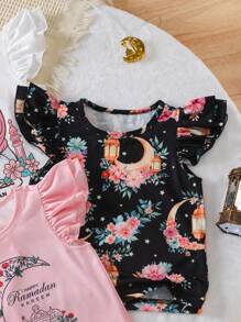 SHEIN Camiseta casual simple de cuello redondo y manga corta con estampado de personajes para niña - Multicolor - Ver 7