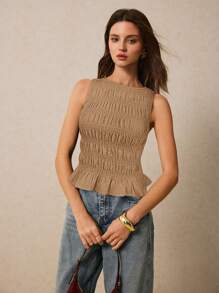 Poéselle 女士夏季休闲纯色吊带背心 - 棕色 - 查看 4